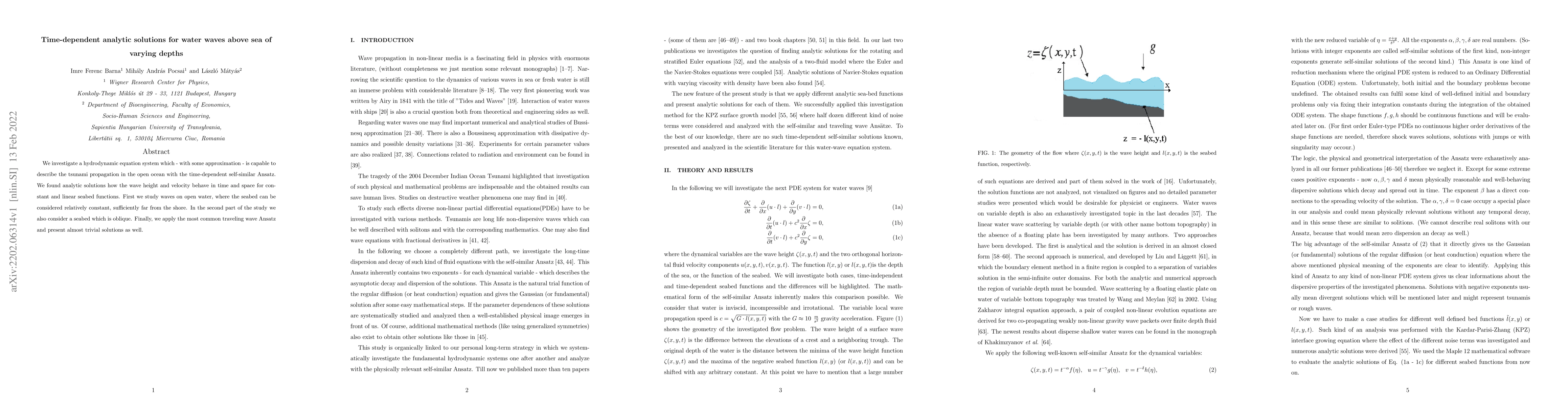 Thumbnail for Time-dependent analytic solutions for water waves above sea of varying
  depths