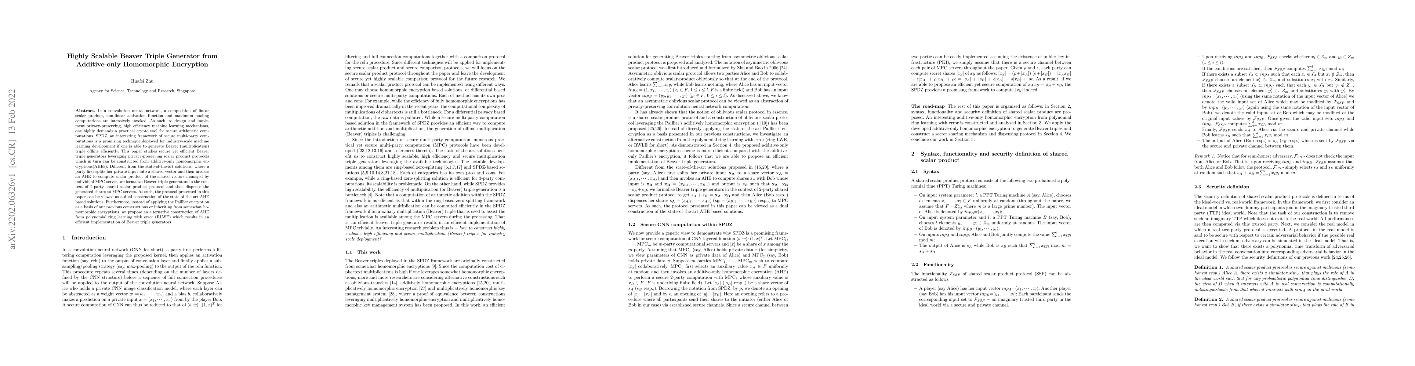 Thumbnail for Highly Scalable Beaver Triple Generator from Additive-only Homomorphic
  Encryption