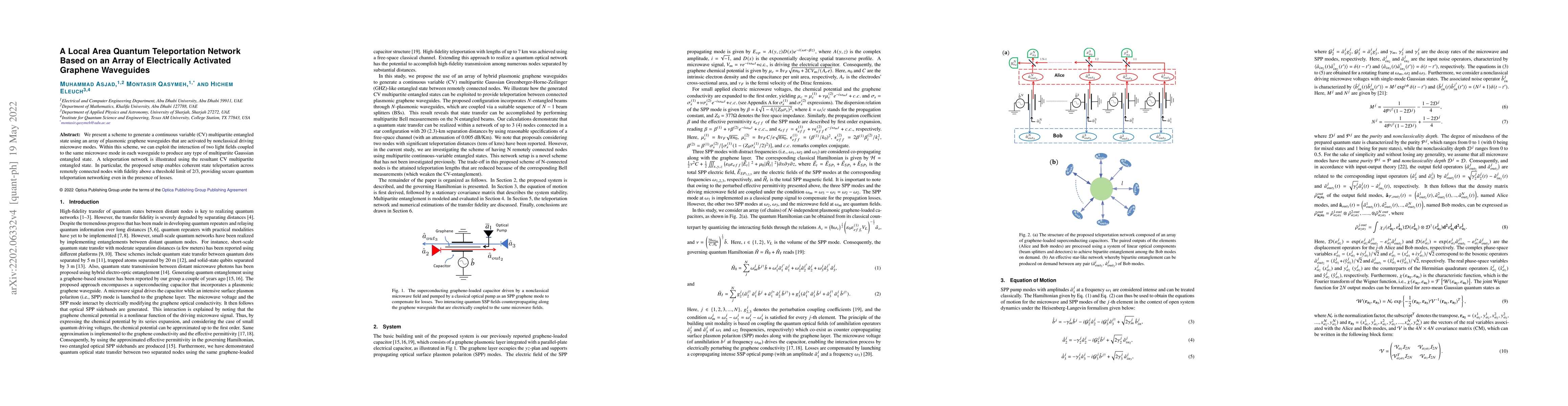 Thumbnail for A Local Area Quantum Teleportation Network Based on an Array of
  Electrically Activated Graphene Waveguide