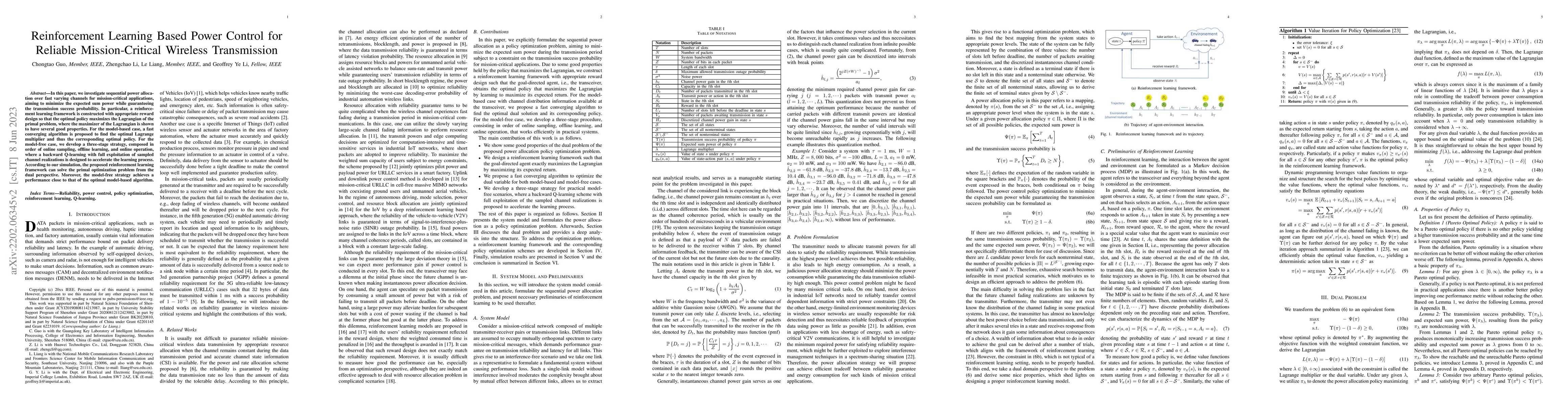 Thumbnail for Reinforcement Learning Based Power Control for Reliable Mission-Critical
  Wireless Transmission