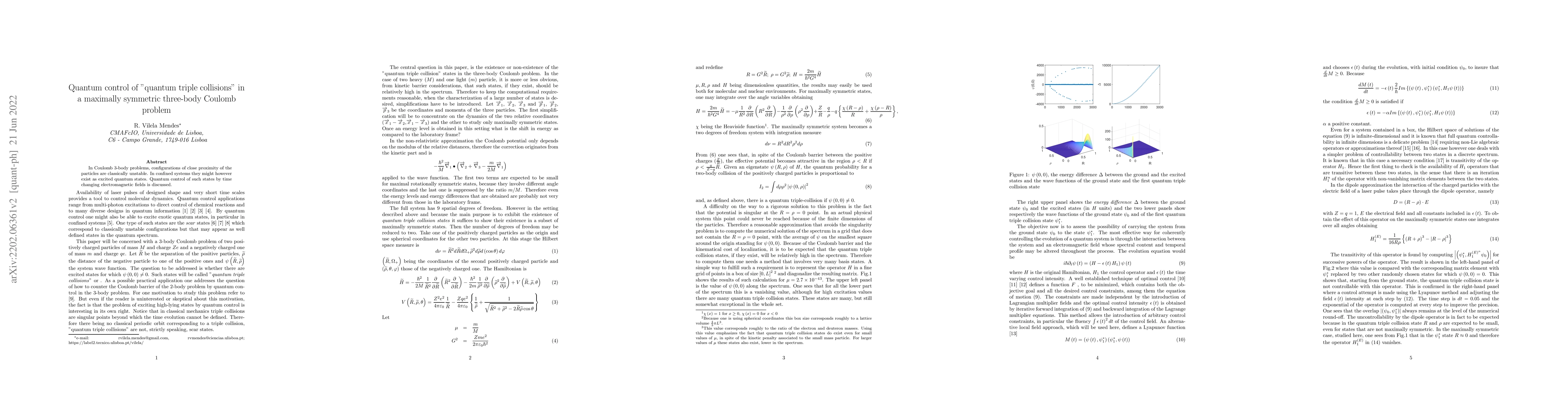 Thumbnail for Quantum control of "quantum triple collisions" in a maximally symmetric
  three-body Coulomb problem