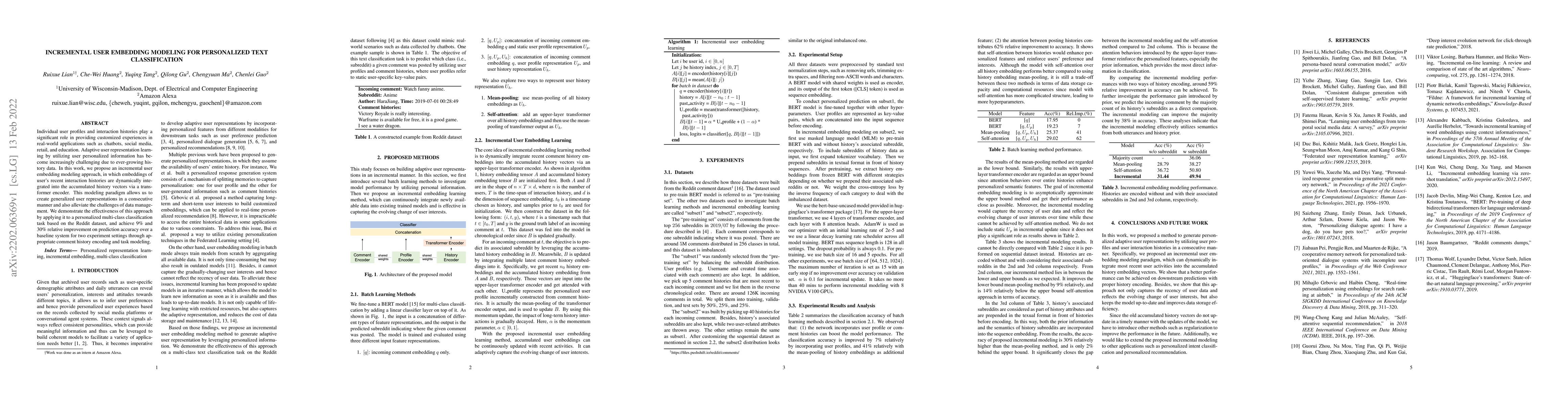 Thumbnail for Incremental user embedding modeling for personalized text classification