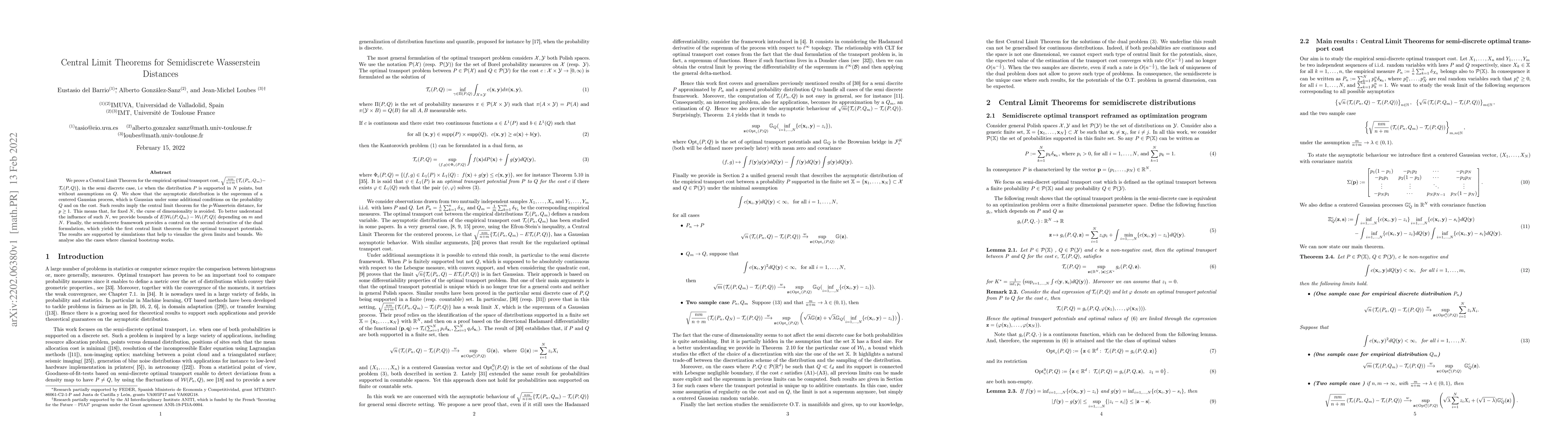 Thumbnail for Central Limit Theorems for Semidiscrete Wasserstein Distances