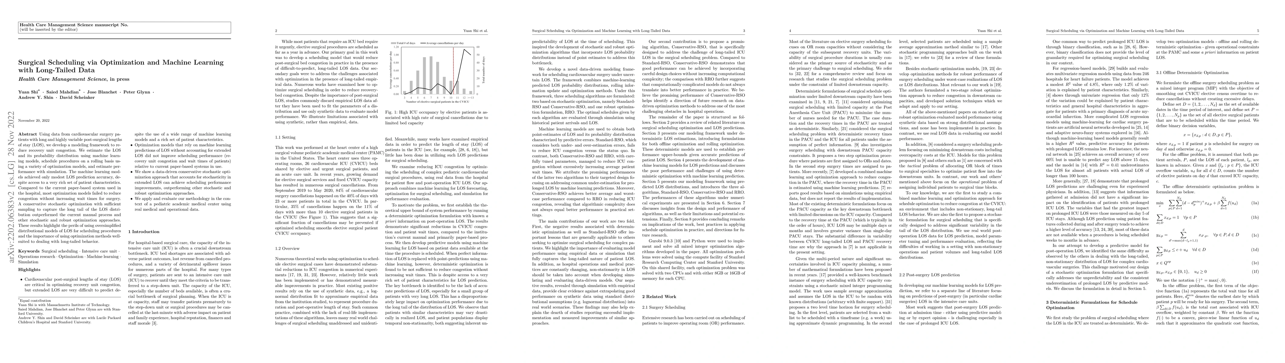 Thumbnail for Surgical Scheduling via Optimization and Machine Learning with
  Long-Tailed Data