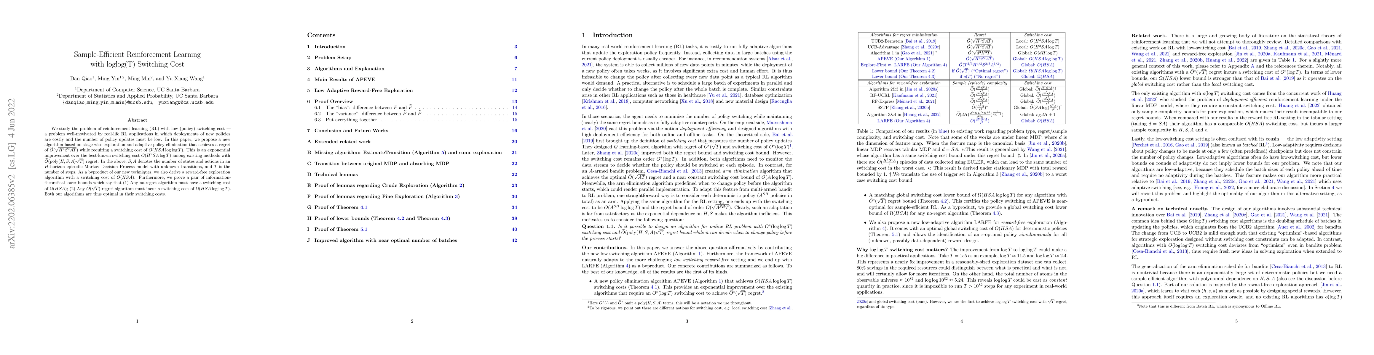 Thumbnail for Sample-Efficient Reinforcement Learning with loglog(T) Switching Cost