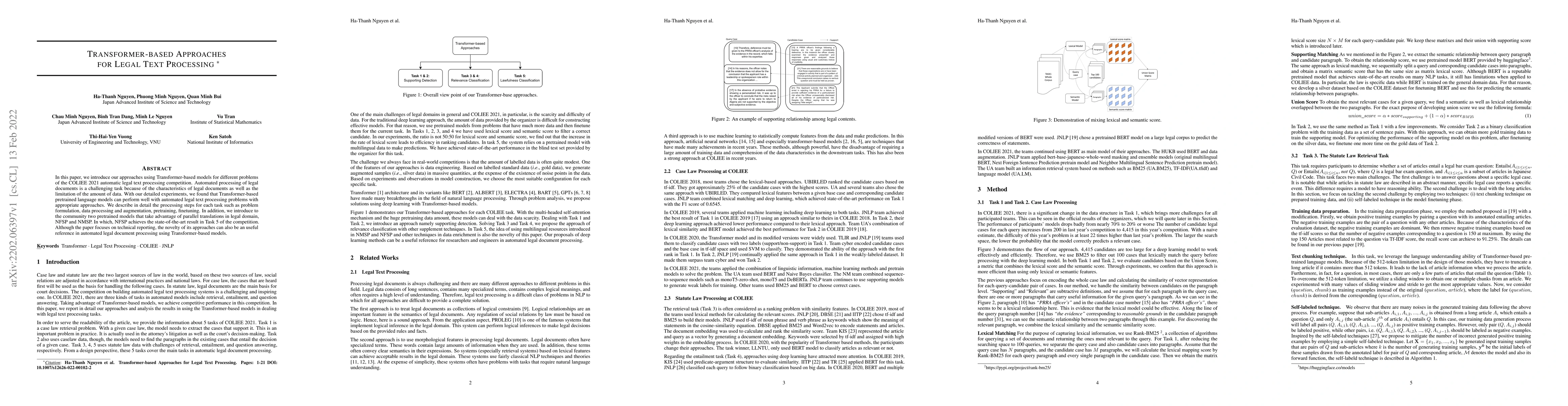 Thumbnail for Transformer-based Approaches for Legal Text Processing