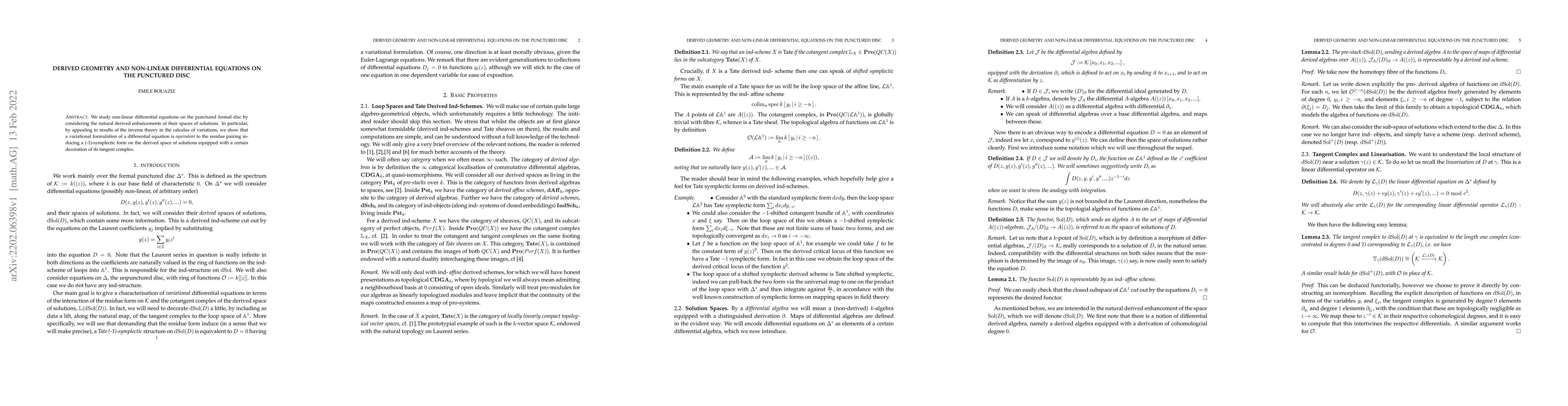 Thumbnail for Derived Geometry and Non-Linear Differential Equations on the Punctured
  Disc