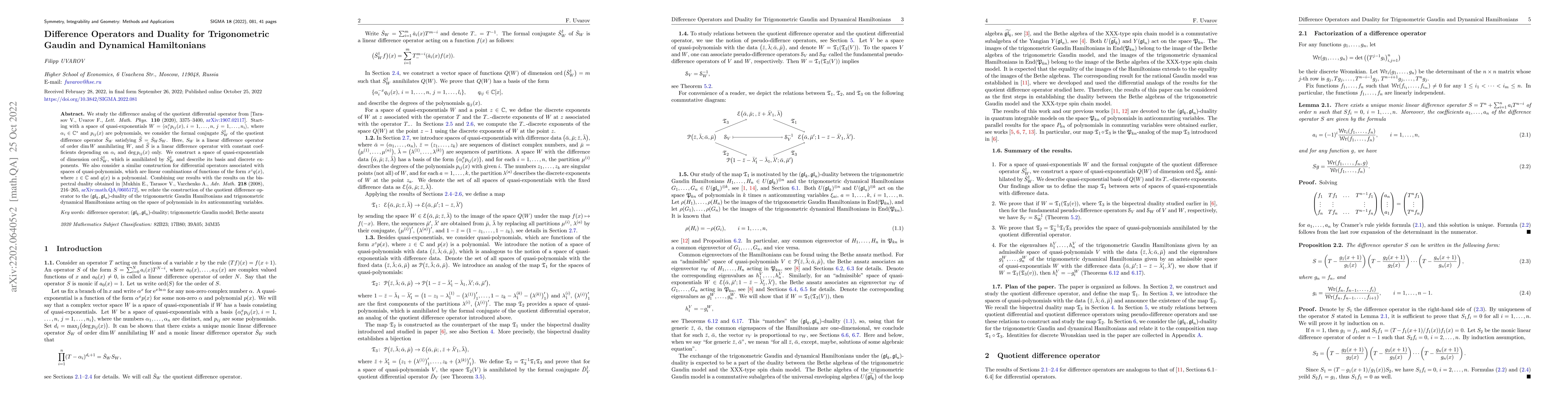 Thumbnail for Difference Operators and Duality for Trigonometric Gaudin and Dynamical
  Hamiltonians