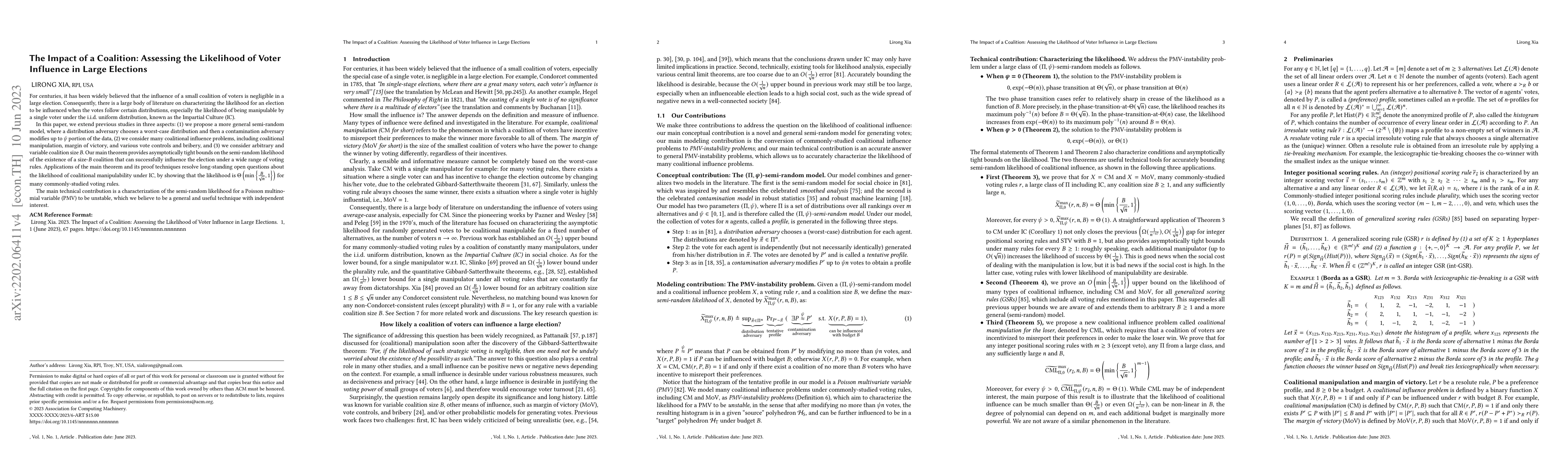 Thumbnail for The Impact of a Coalition: Assessing the Likelihood of Voter Influence
  in Large Elections