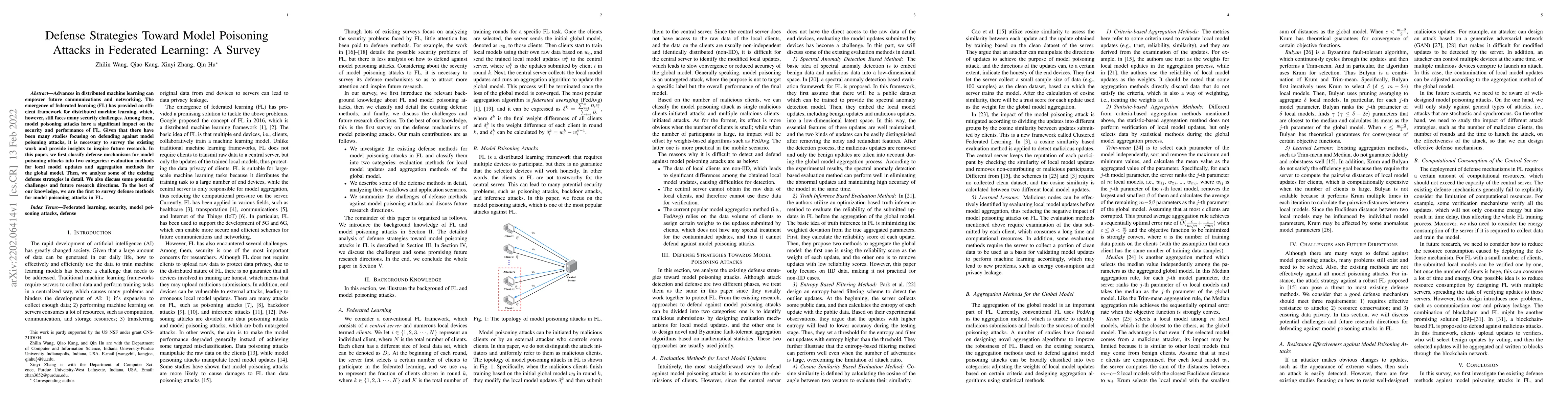 Thumbnail for Defense Strategies Toward Model Poisoning Attacks in Federated Learning:
  A Survey