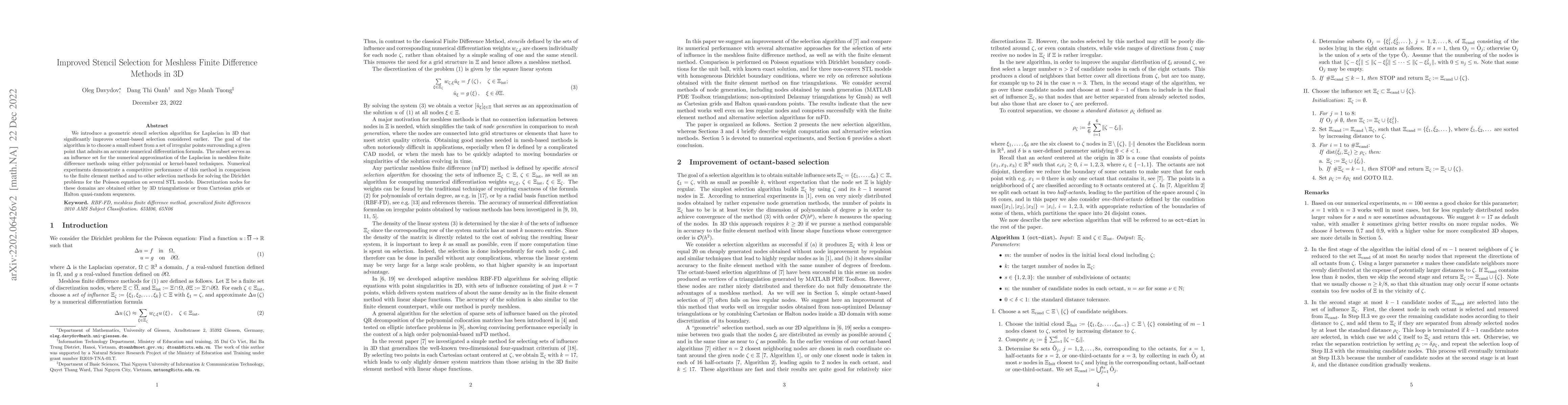 Thumbnail for Improved Stencil Selection for Meshless Finite Difference Methods in 3D