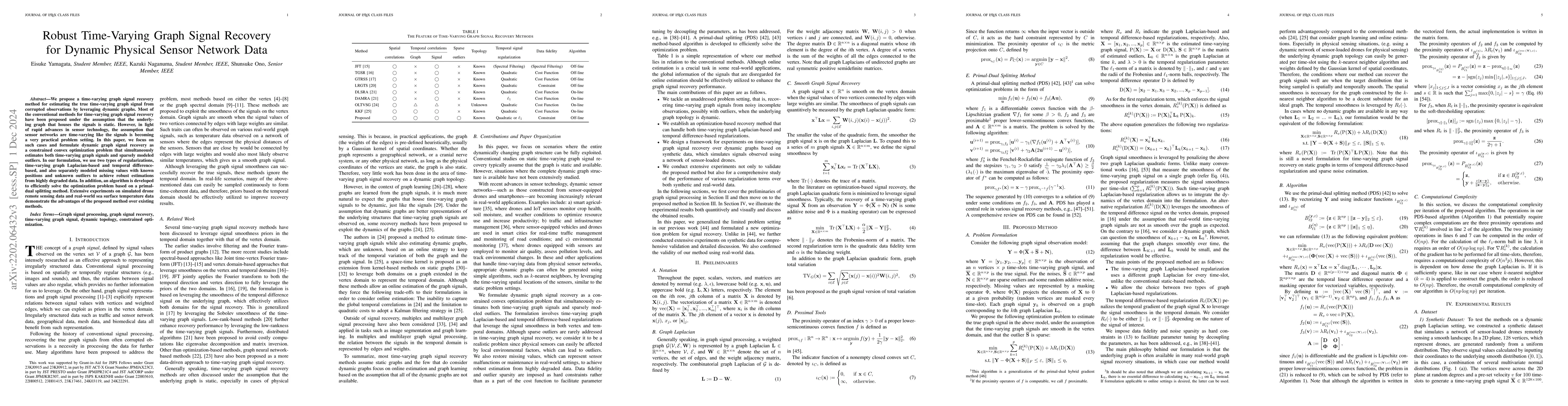 Thumbnail for Robust Time-Varying Graph Signal Recovery for Dynamic Physical Sensor
  Network Data
