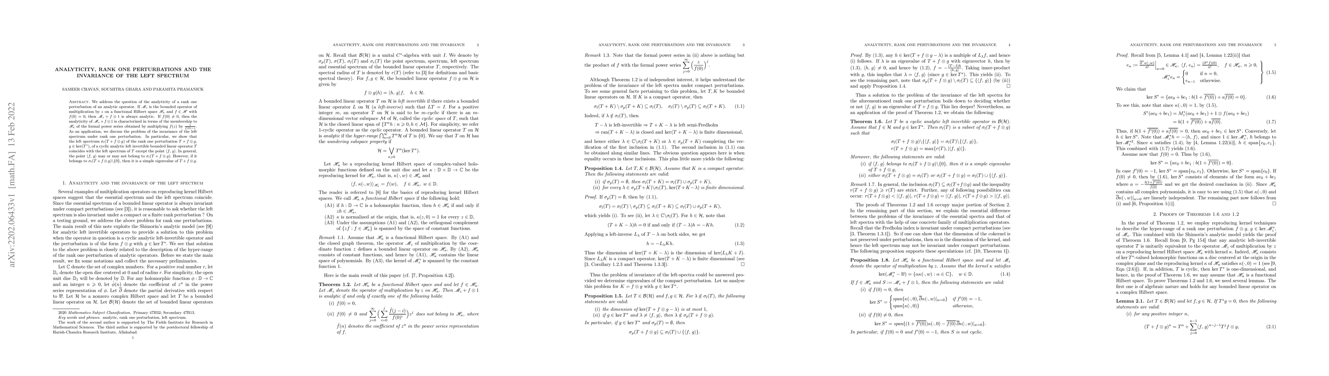 Thumbnail for Analyticity, rank one perturbations and the invariance of the left
  spectrum