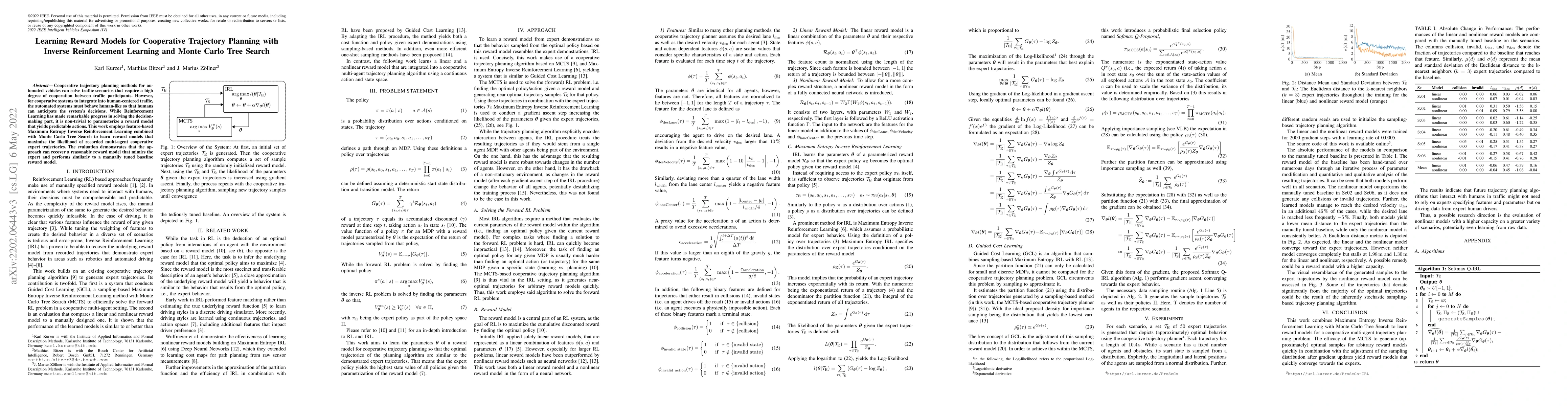 Thumbnail for Learning Reward Models for Cooperative Trajectory Planning with Inverse
  Reinforcement Learning and Monte Carlo Tree Search