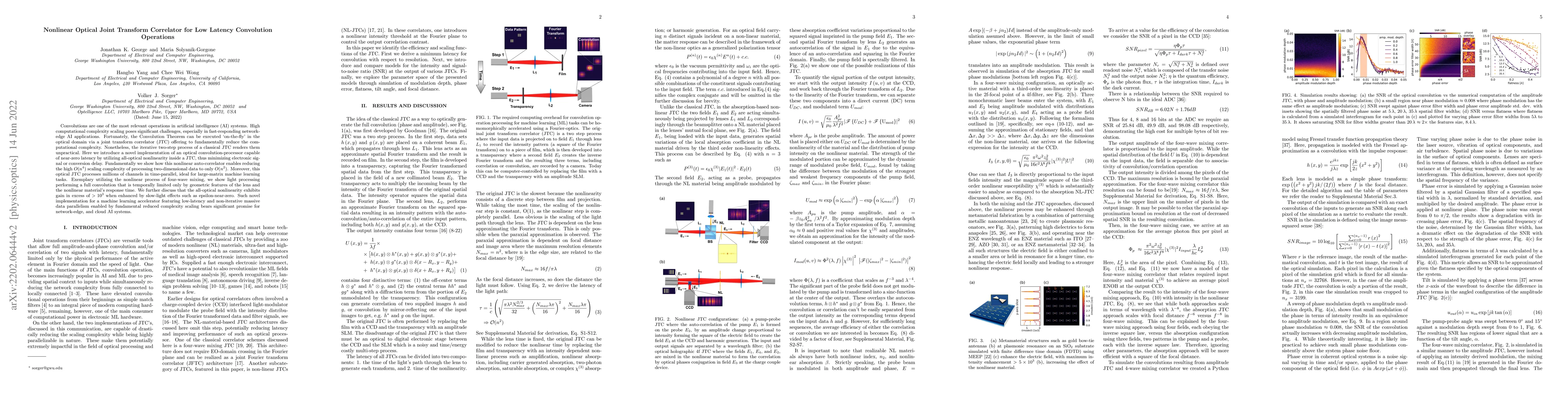Thumbnail for Nonlinear Optical Joint Transform Correlator for Low Latency Convolution
  Operations