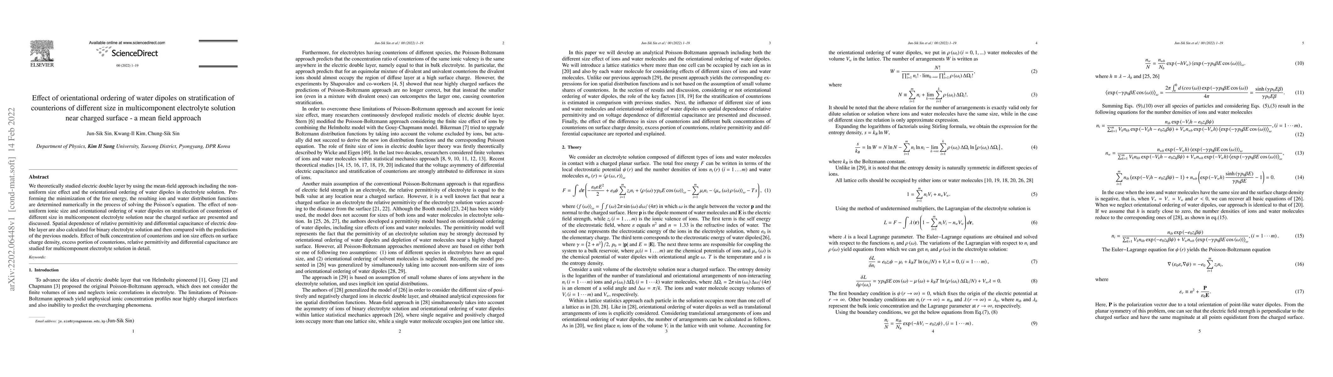 Thumbnail for Effect of orientational ordering of water dipoles on stratification of
  counterions of different size in multicomponent electrolyte solution near
  charged surface -- a mean field approach