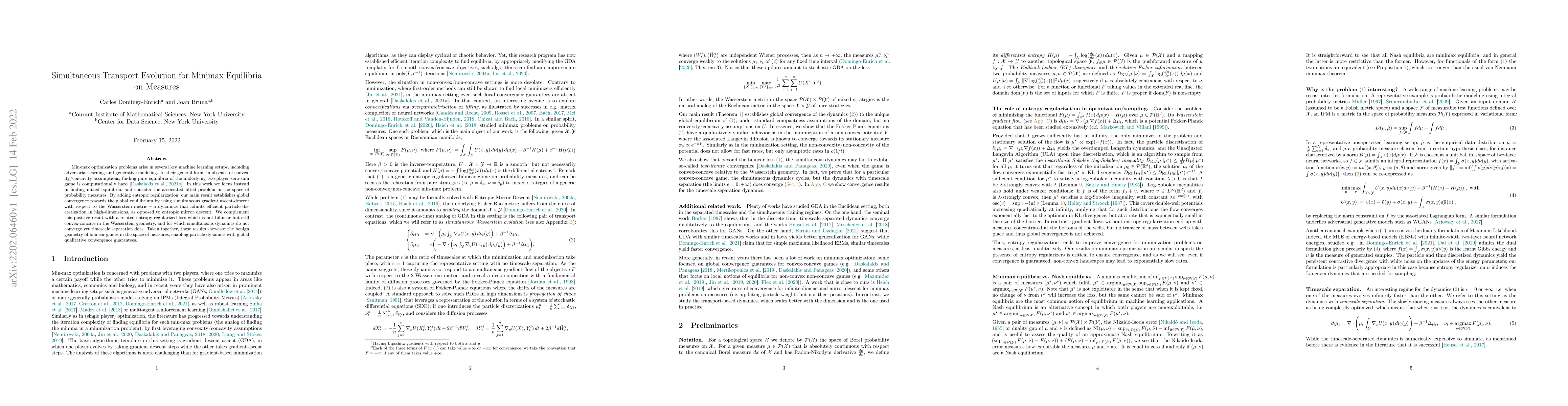Thumbnail for Simultaneous Transport Evolution for Minimax Equilibria on Measures
