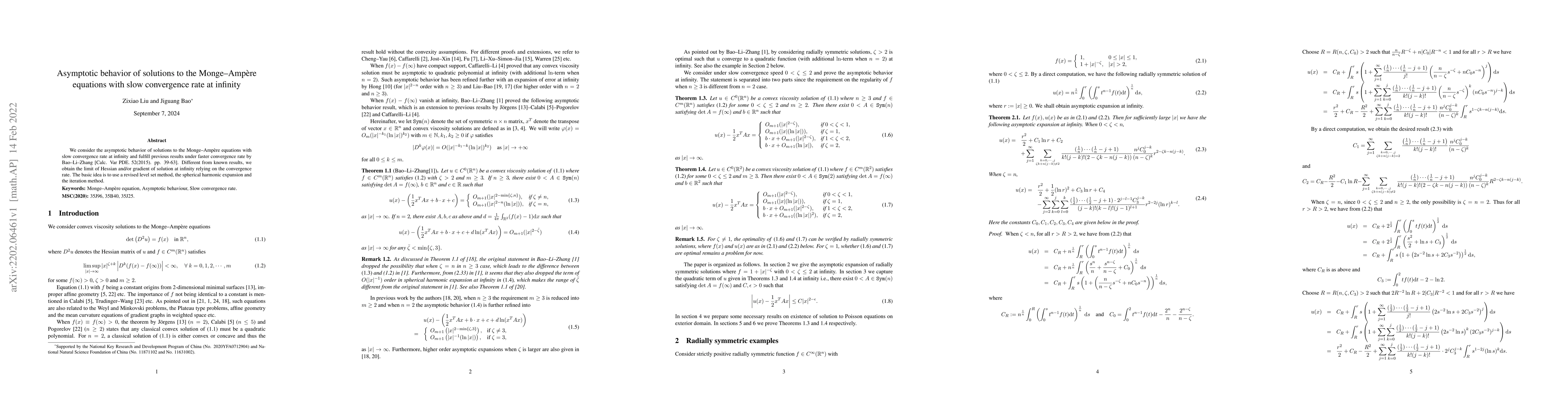 Thumbnail for Asymptotic behavior of solutions to the Monge--Amp\`ere equations with
  slow convergence rate at infinity