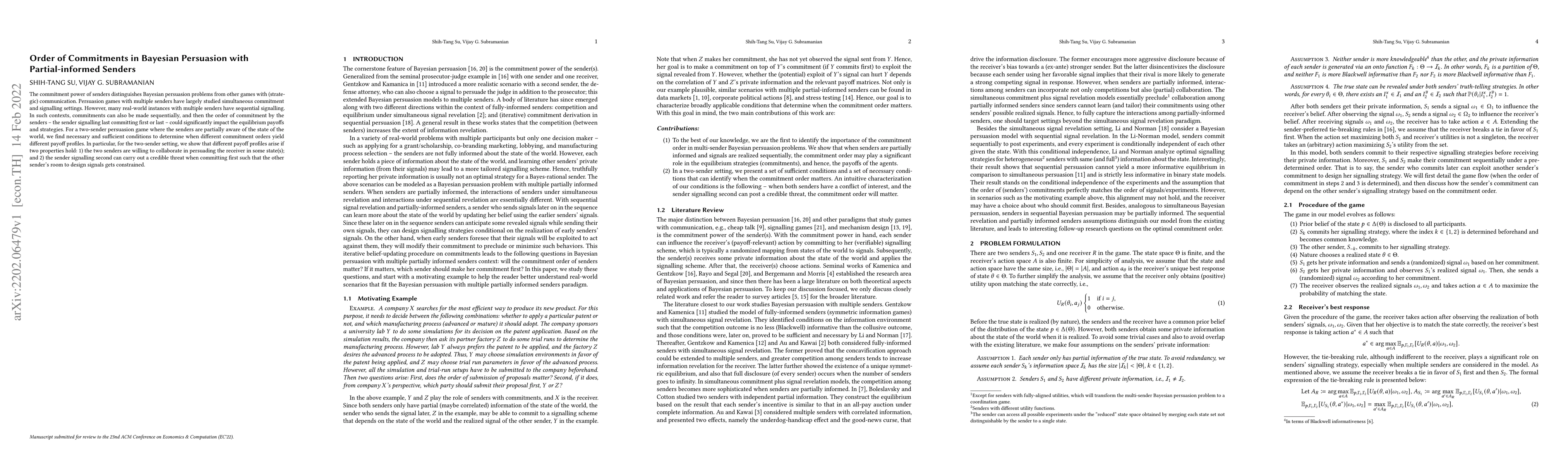 Thumbnail for Order of Commitments in Bayesian Persuasion with Partial-informed
  Senders