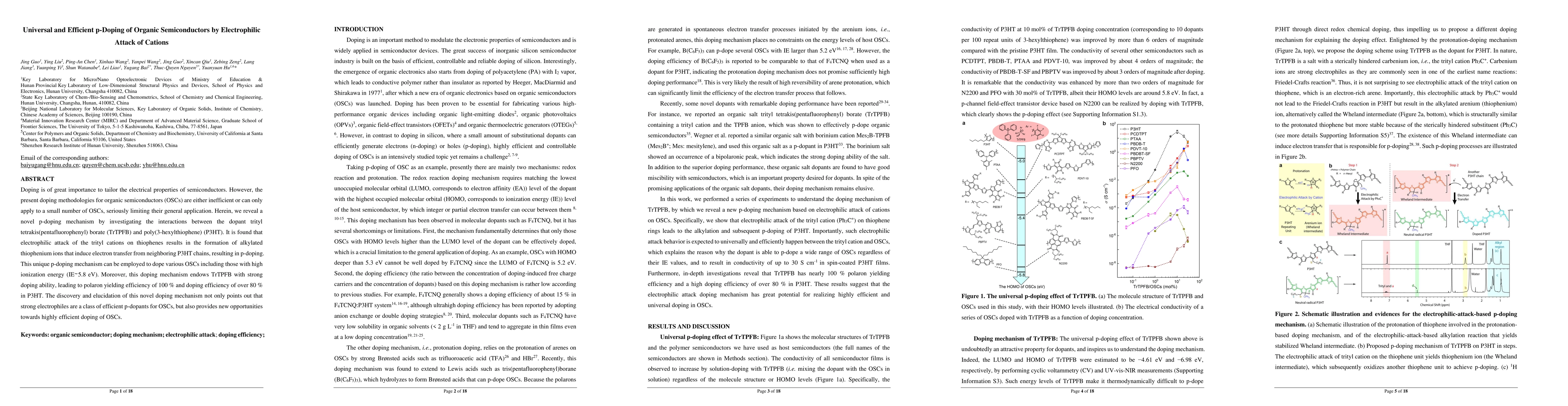 Thumbnail for Universal and Efficient p-Doping of Organic Semiconductors by
  Electrophilic Attack of Cations