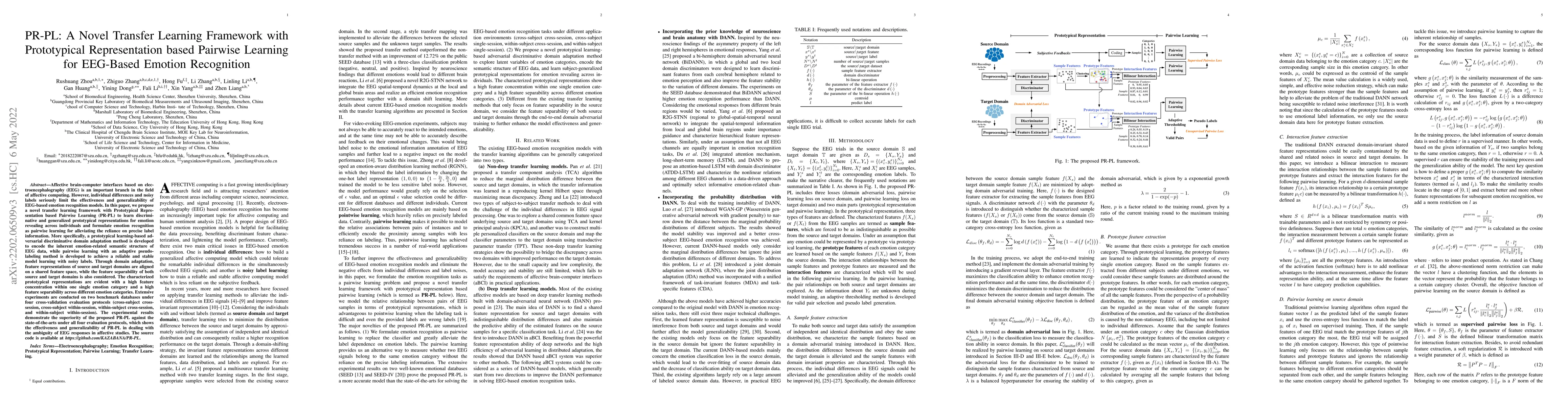 Thumbnail for PR-PL: A Novel Transfer Learning Framework with Prototypical
  Representation based Pairwise Learning for EEG-Based Emotion Recognition