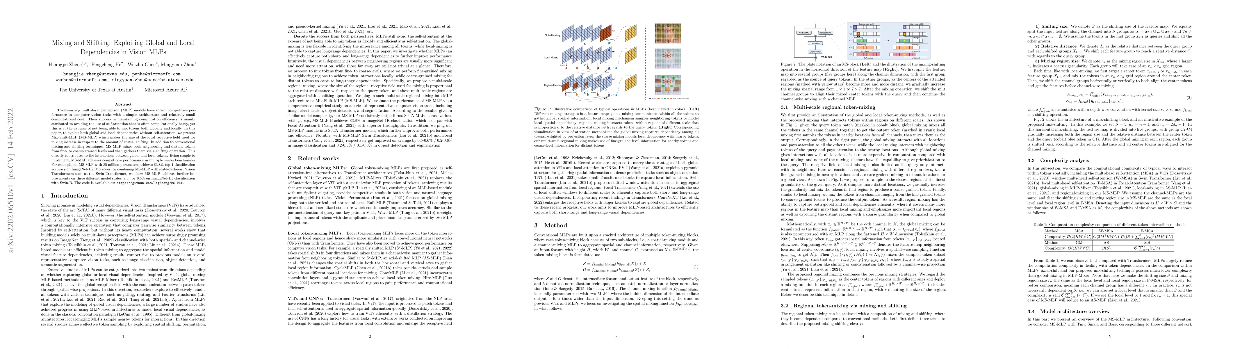 Thumbnail for Mixing and Shifting: Exploiting Global and Local Dependencies in Vision
  MLPs