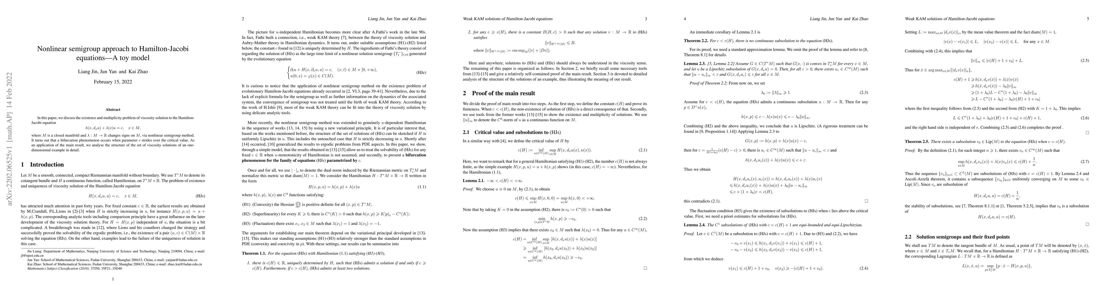 Thumbnail for Nonlinear semigroup approach to Hamilton-Jacobi equations -- A toy model