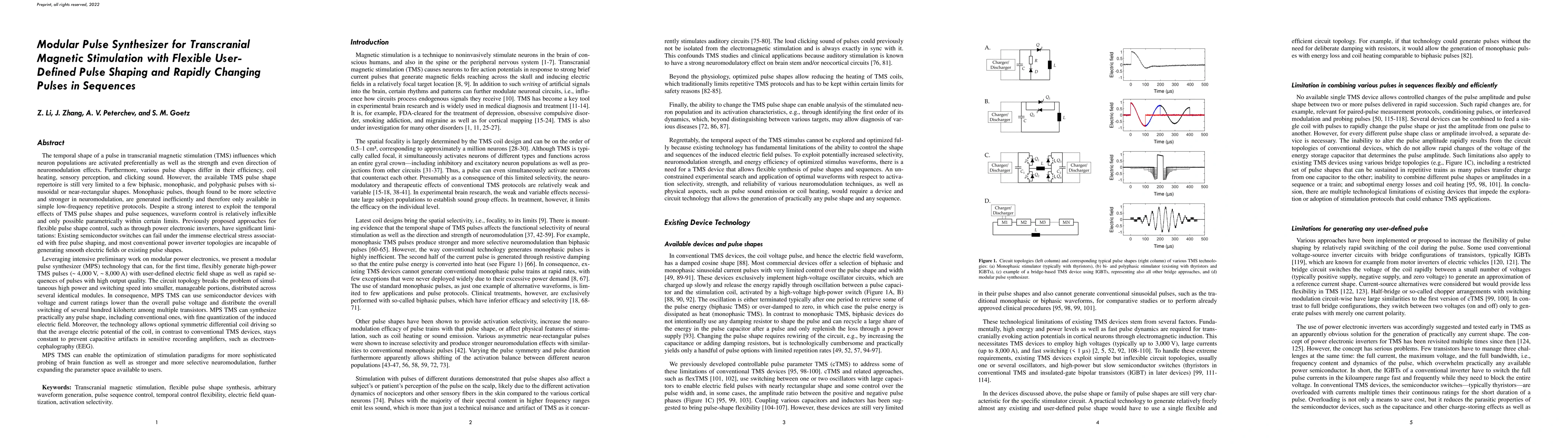 Thumbnail for Modular Pulse Synthesizer for Transcranial Magnetic Stimulation with
  Flexible User-Defined Pulse Shaping and Rapidly Changing Pulses in Sequences