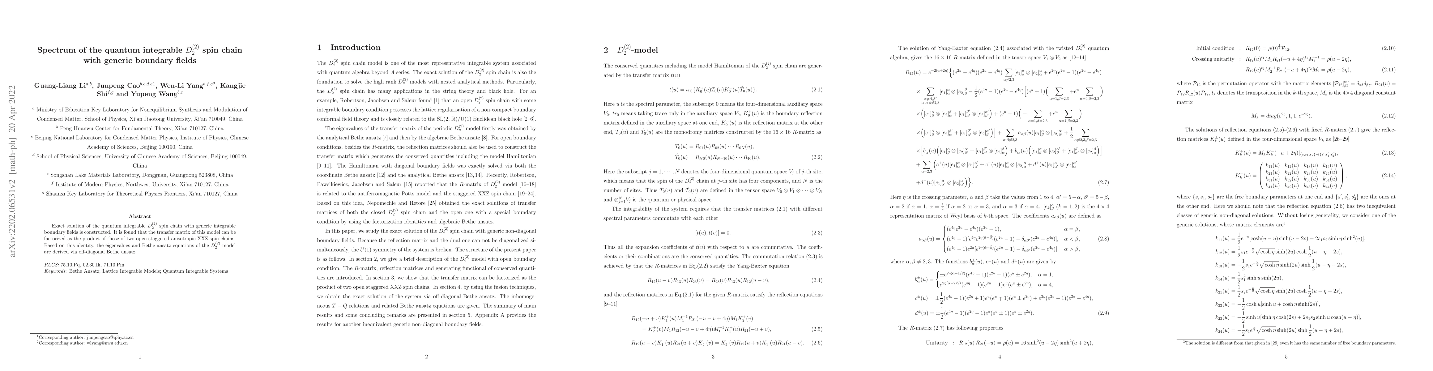 Thumbnail for Spectrum of the quantum integrable $D^{(2)}_2$ spin chain with generic
  boundary fields
