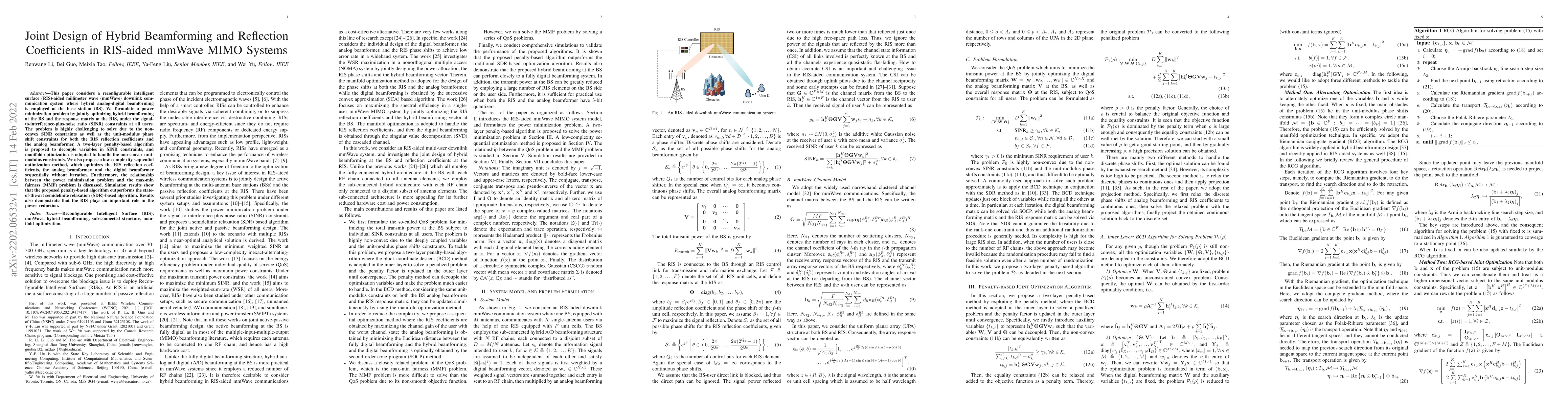 Thumbnail for Joint Design of Hybrid Beamforming and Reflection Coefficients in
  RIS-aided mmWave MIMO Systems
