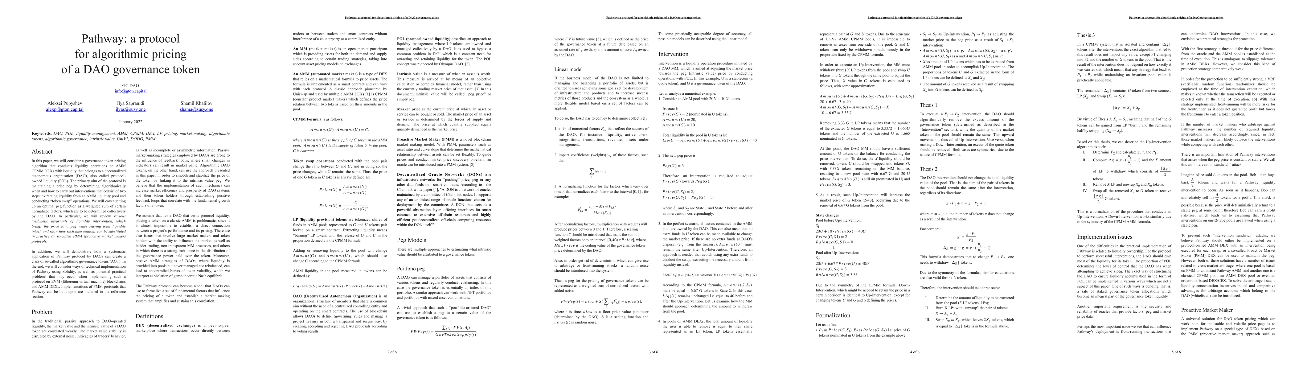 Thumbnail for Pathway: a protocol for algorithmic pricing of a DAO governance token
