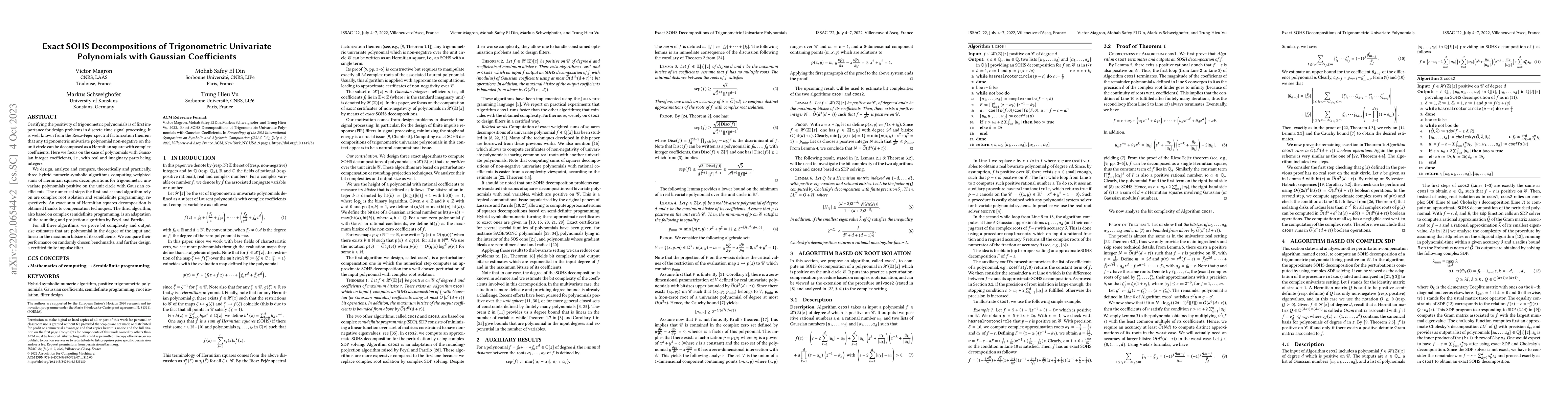 Thumbnail for Exact SOHS decompositions of trigonometric univariate polynomials with
  Gaussian coefficients