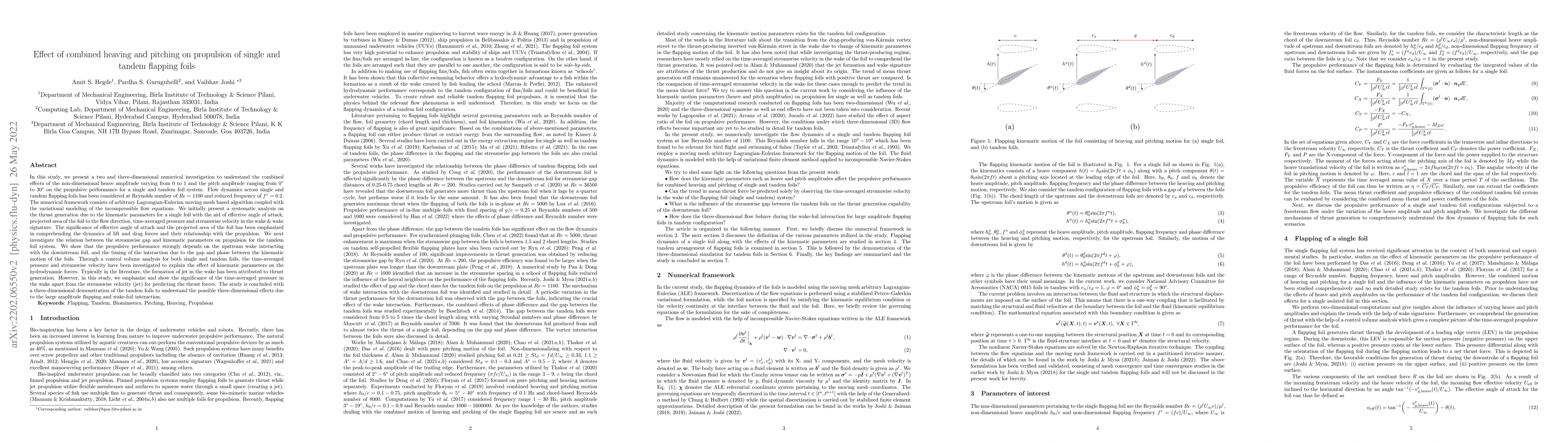 Thumbnail for Effect of combined heaving and pitching on propulsion of single and
  tandem flapping foils
