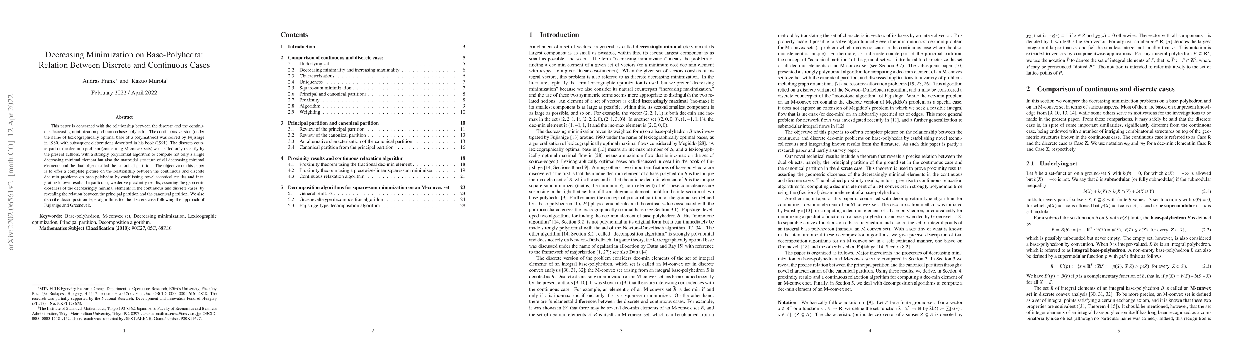 Thumbnail for Decreasing Minimization on Base-Polyhedra: Relation Between Discrete and
  Continuous Cases