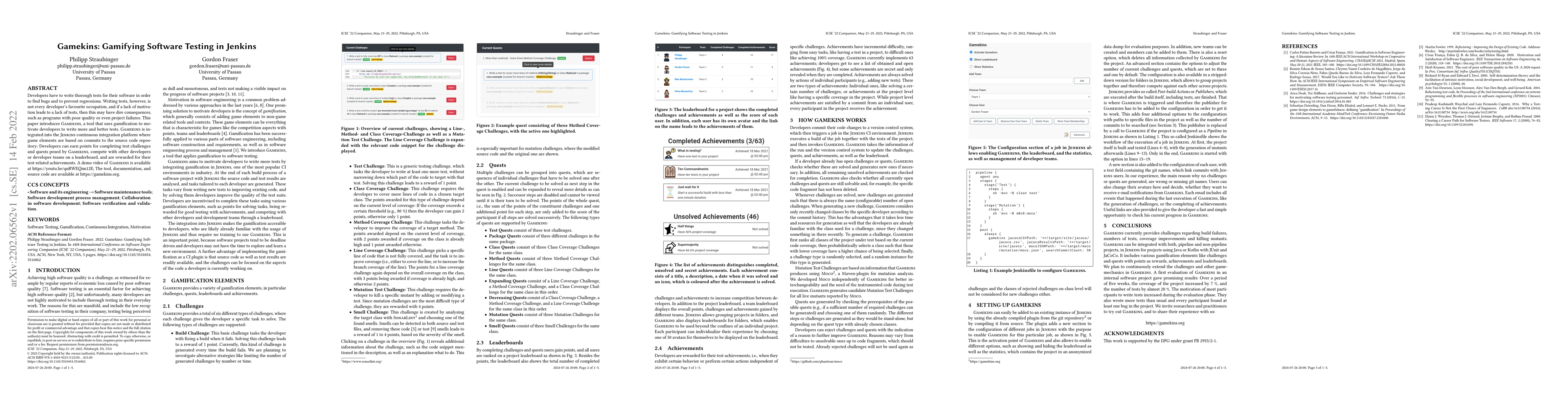Thumbnail for Gamekins: Gamifying Software Testing in Jenkins