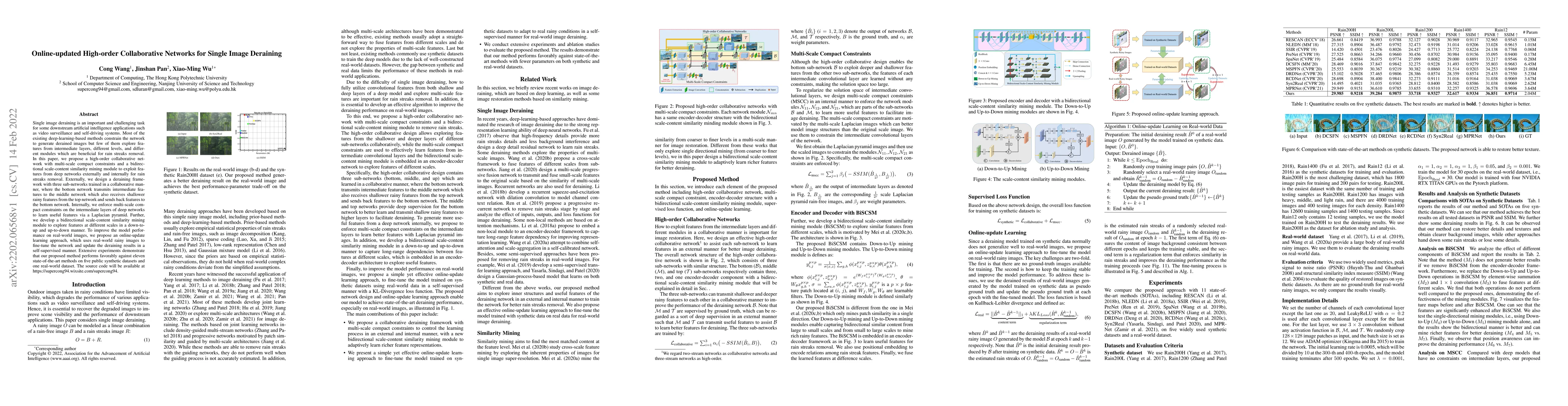 Thumbnail for Online-updated High-order Collaborative Networks for Single Image
  Deraining