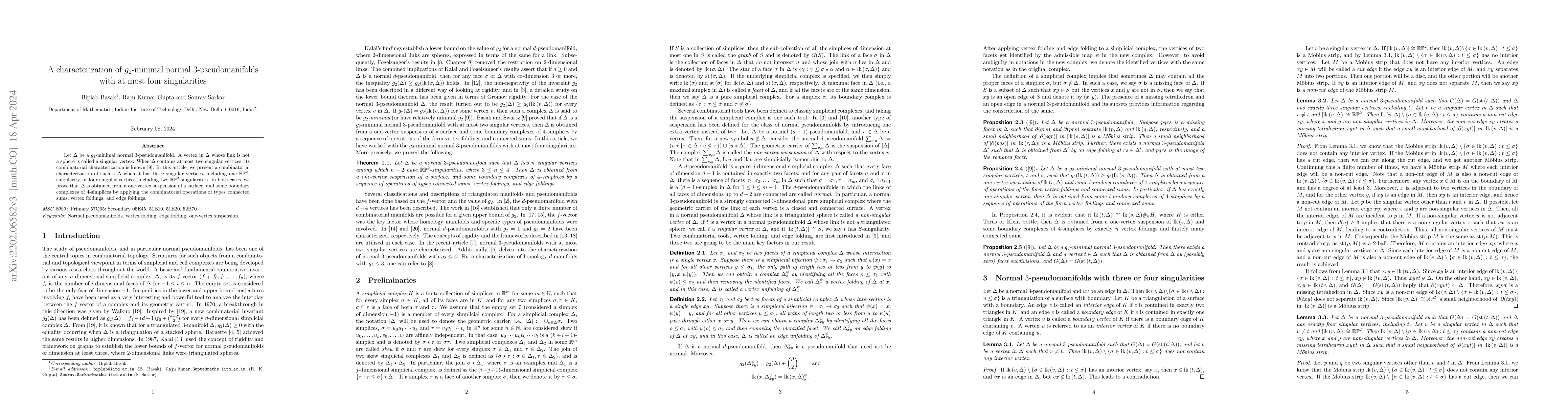 Thumbnail for A characterization of $g_2$-minimal normal 3-pseudomanifolds with at
  most four singularities