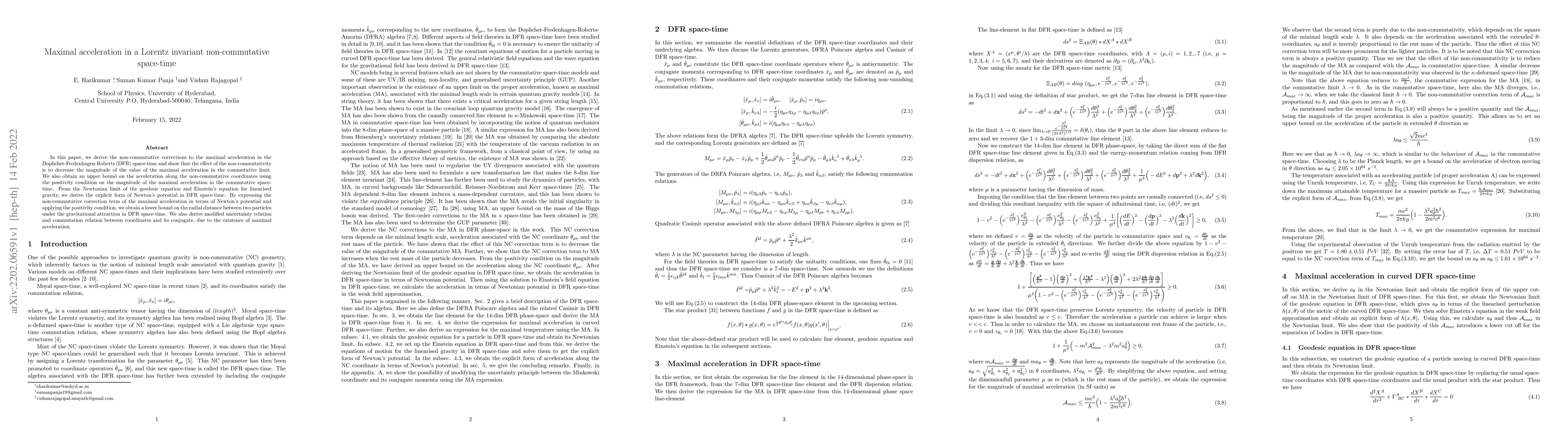 Thumbnail for Maximal acceleration in a Lorentz invariant non-commutative space-time