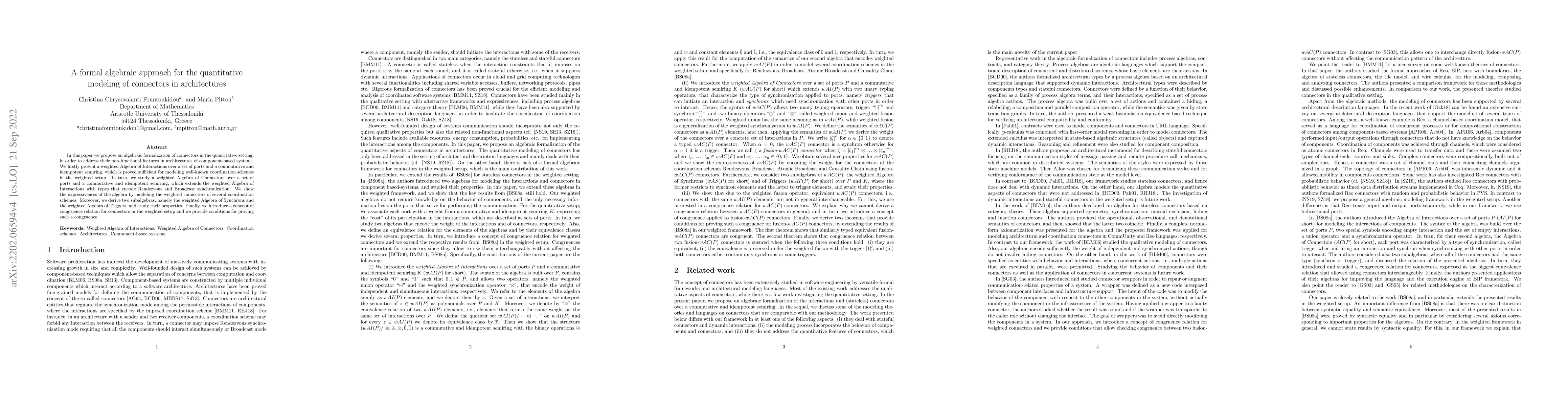 Thumbnail for A formal algebraic approach for the quantitative modeling of connectors
  in architectures