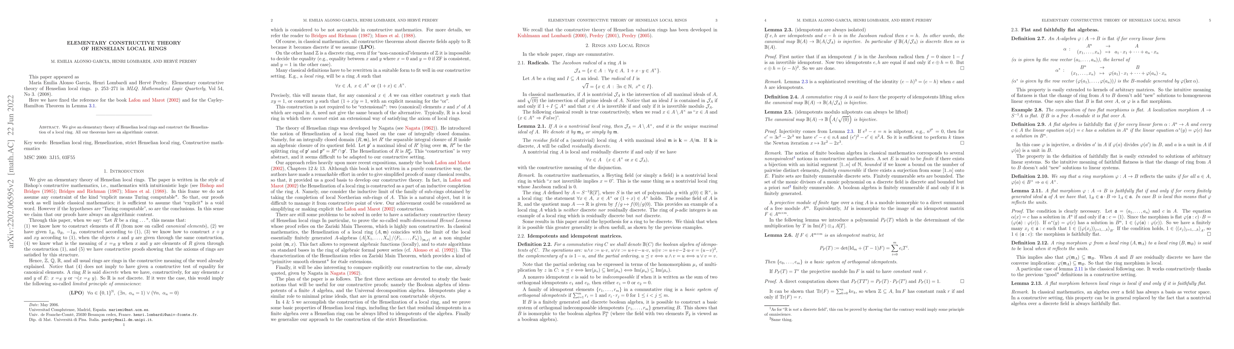 Thumbnail for Elementary Constructive Theory of Henselian Local Rings