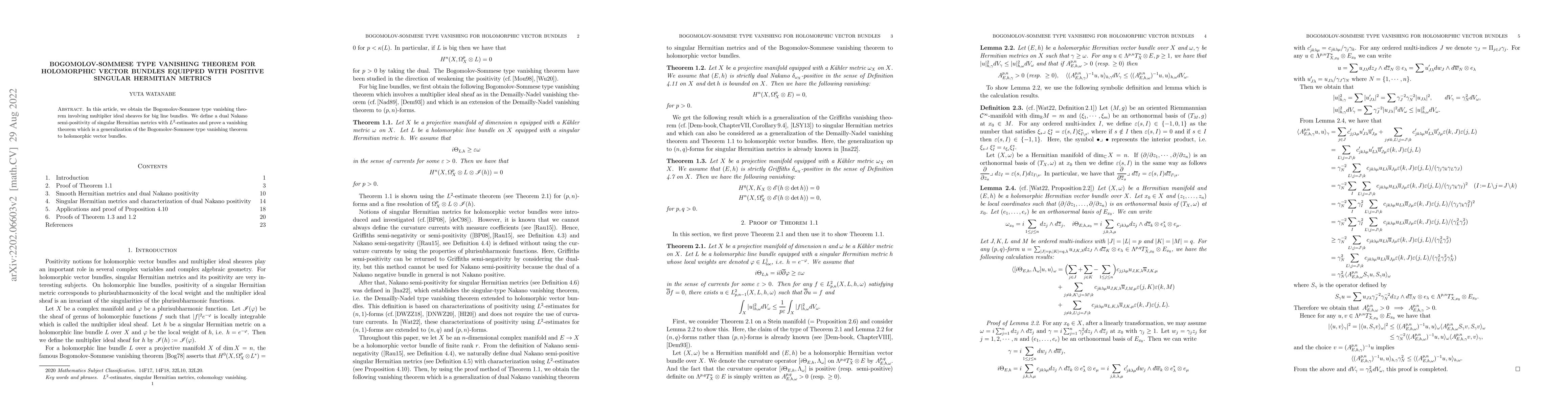 Thumbnail for Bogomolov-Sommese type vanishing theorem for holomorphic vector bundles
  equipped with positive singular Hermitian metrics