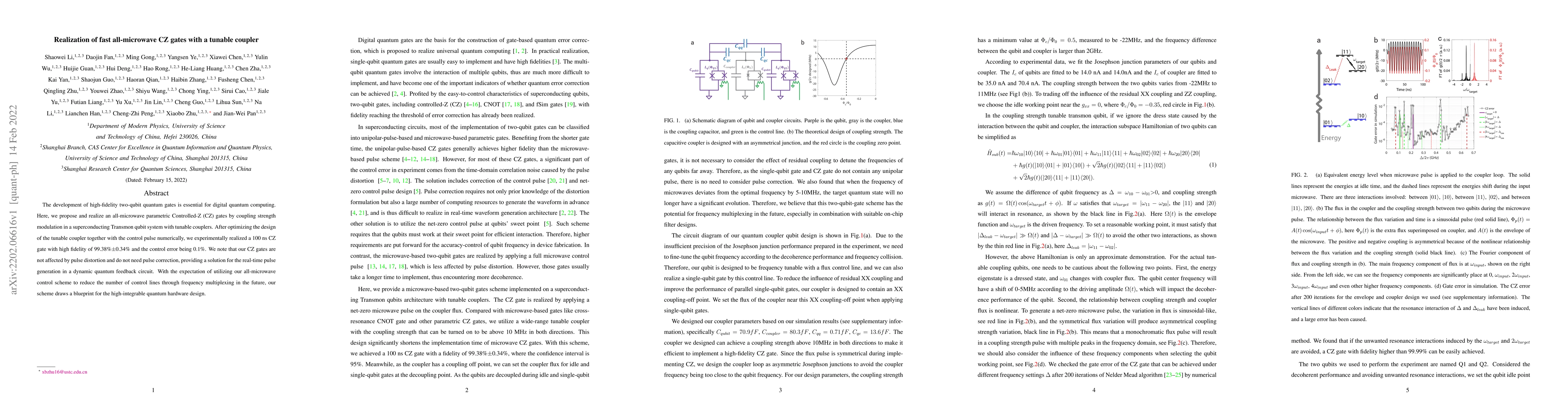 Thumbnail for Realization of fast all-microwave CZ gates with a tunable coupler