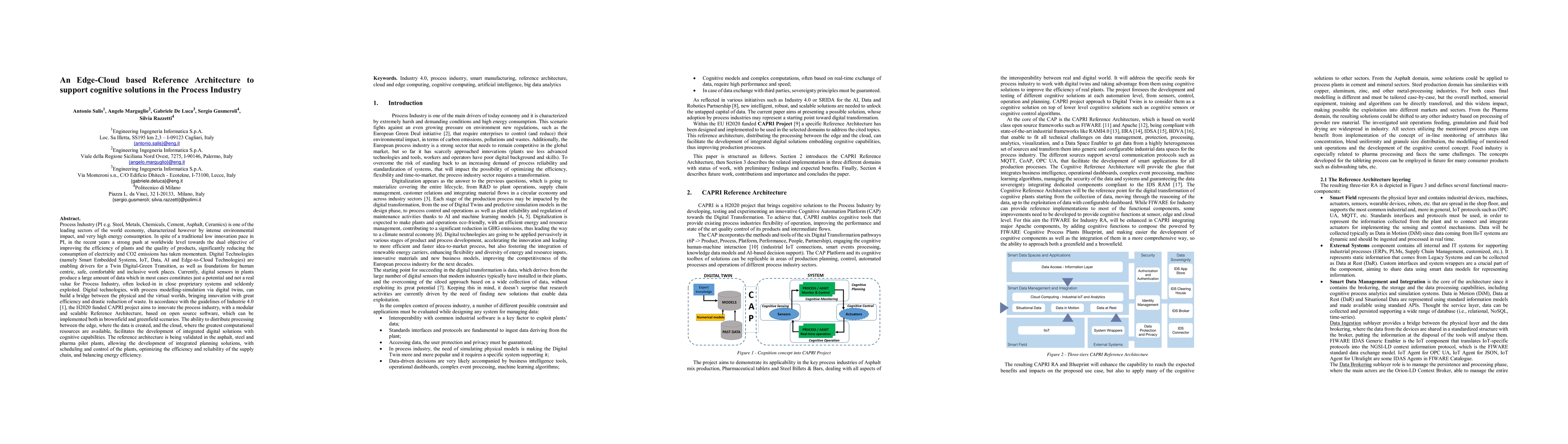 Thumbnail for An Edge-Cloud based Reference Architecture to support cognitive
  solutions in the Process Industry