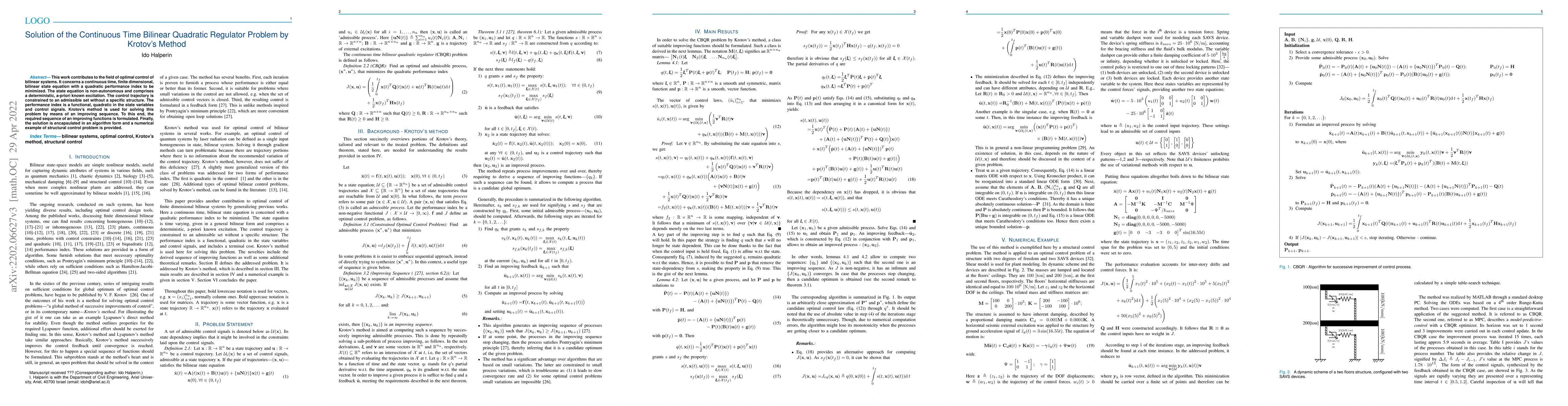 Thumbnail for Solution of the Continuous Time Bilinear Quadratic Regulator Problem by
  Krotov's Method