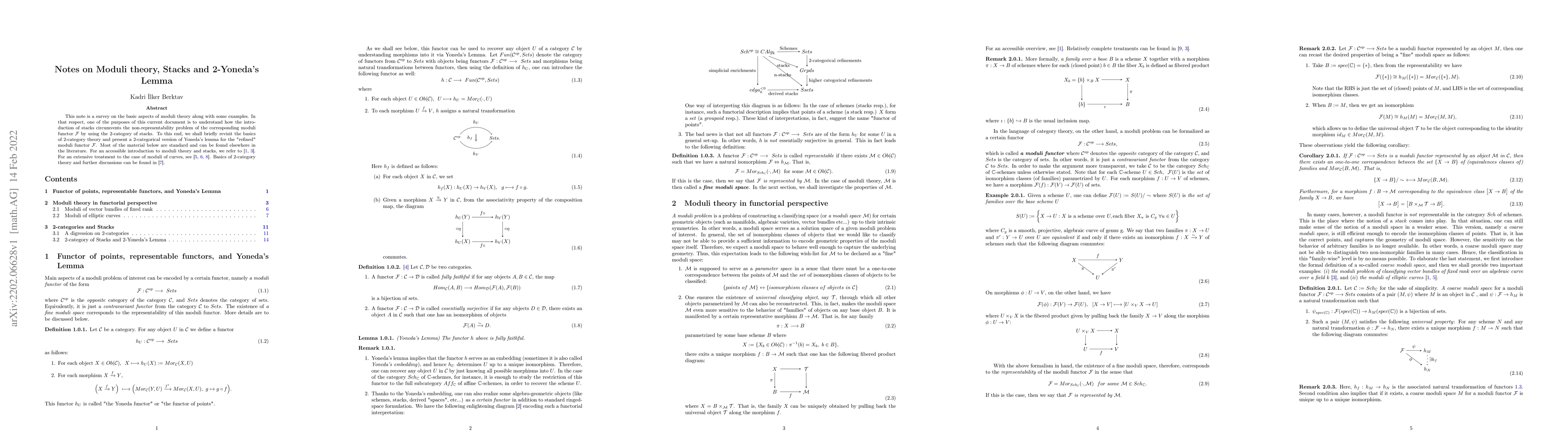 Thumbnail for Notes on Moduli theory, Stacks and 2-Yoneda's Lemma