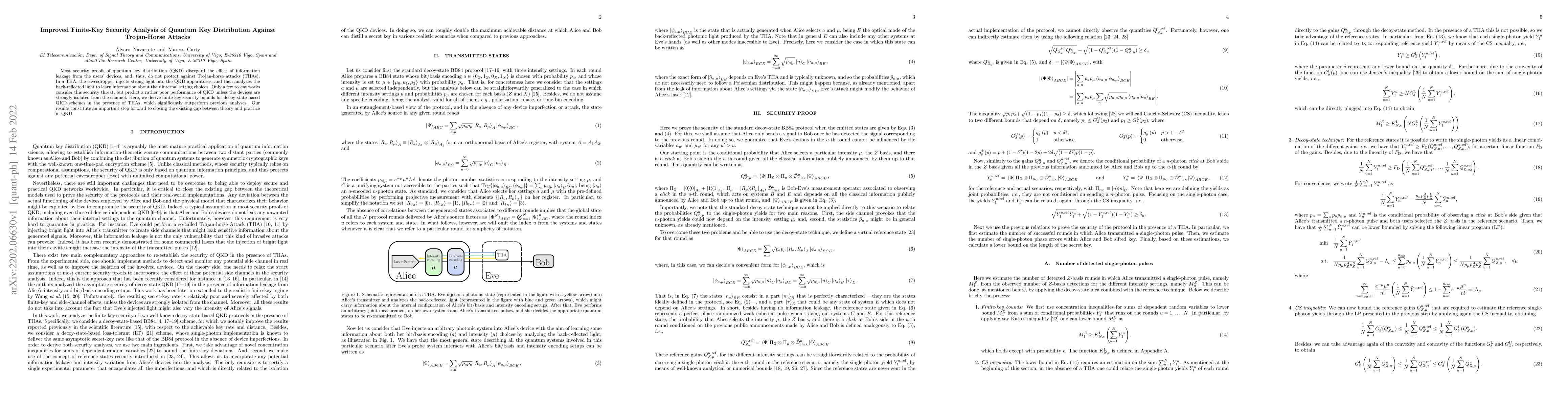 Thumbnail for Improved Finite-Key Security Analysis of Quantum Key Distribution
  Against Trojan-Horse Attacks