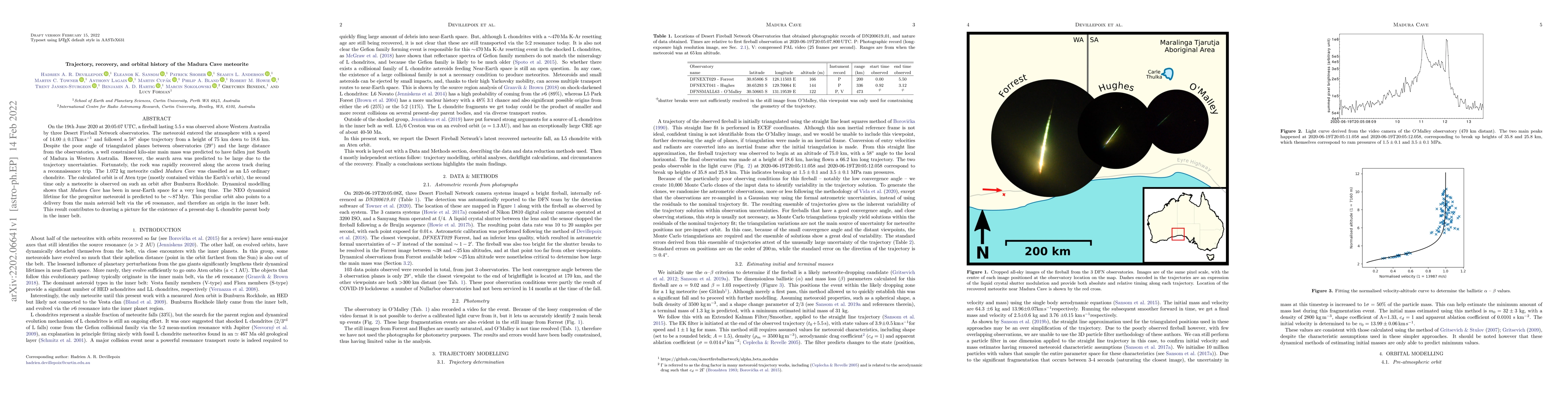 Thumbnail for Trajectory, recovery, and orbital history of the Madura Cave meteorite