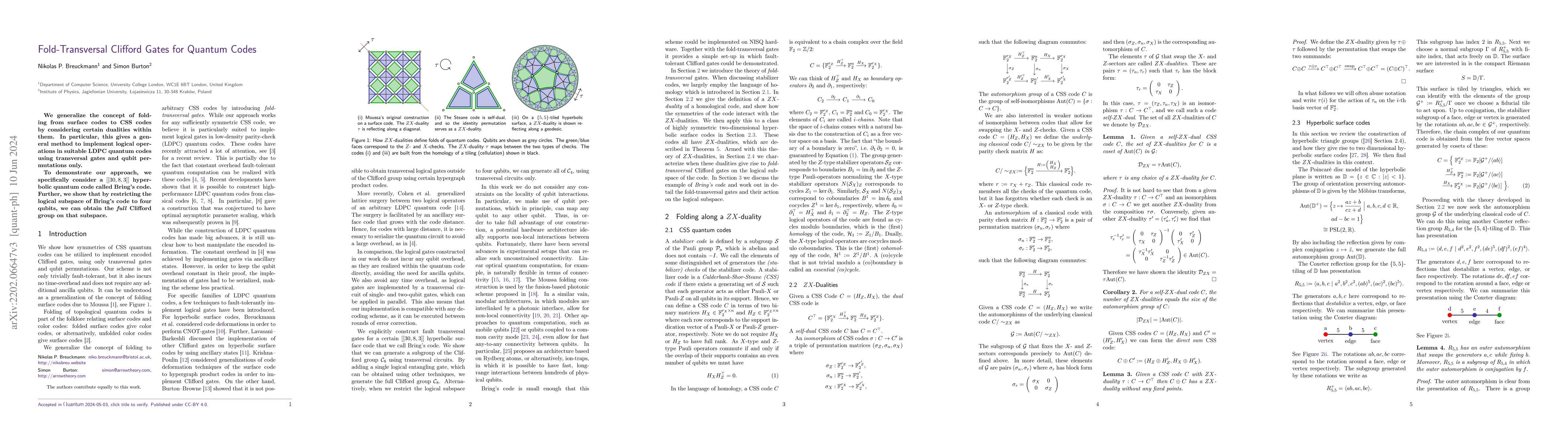 Thumbnail for Fold-Transversal Clifford Gates for Quantum Codes