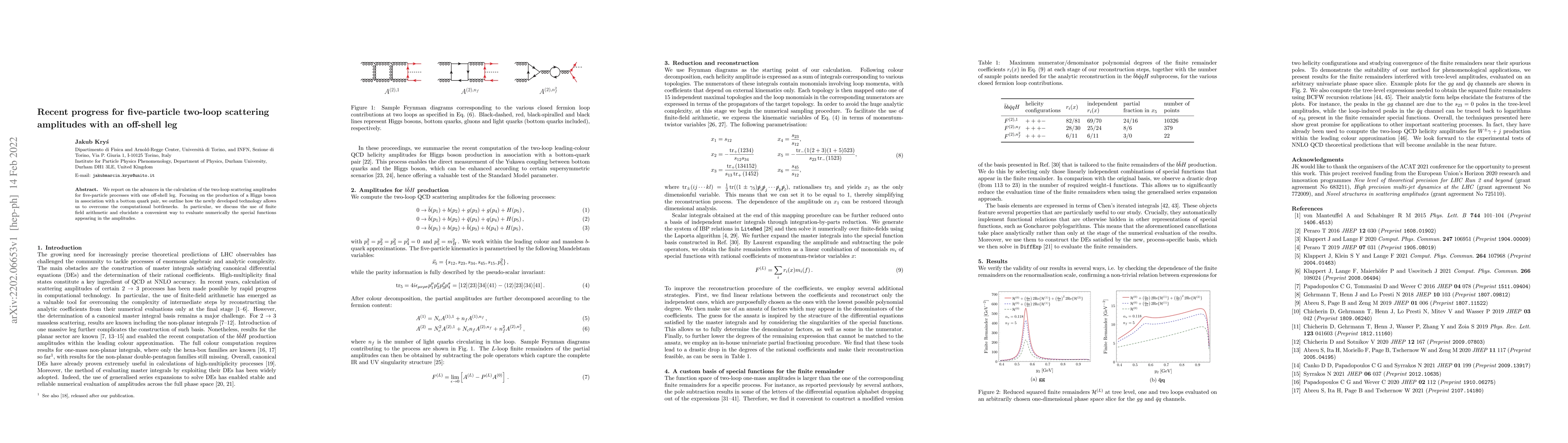 Thumbnail for Recent progress for five-particle two-loop scattering amplitudes with an
  off-shell leg