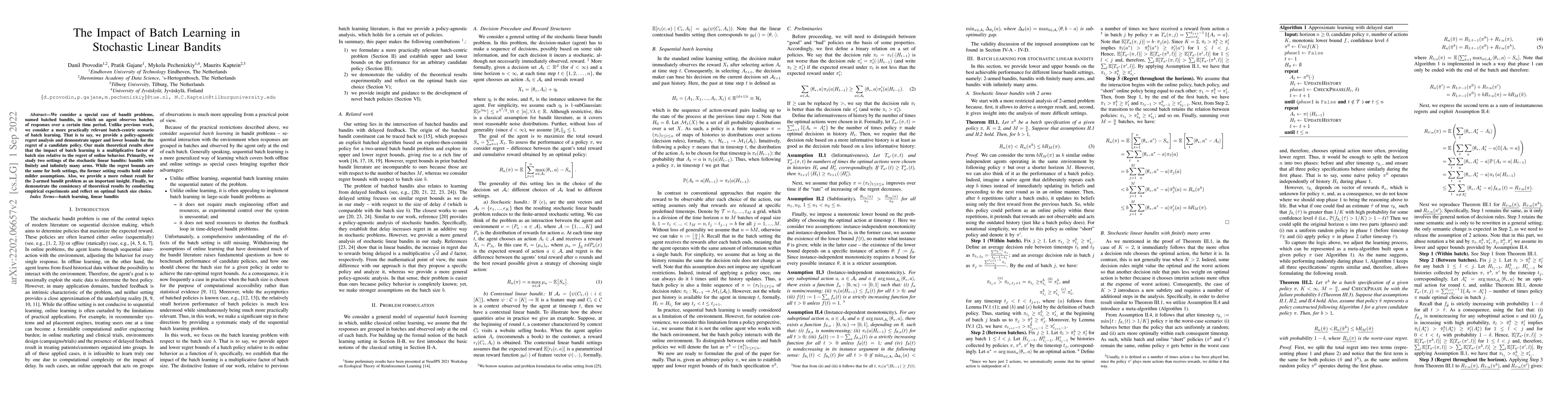 Thumbnail for The Impact of Batch Learning in Stochastic Linear Bandits